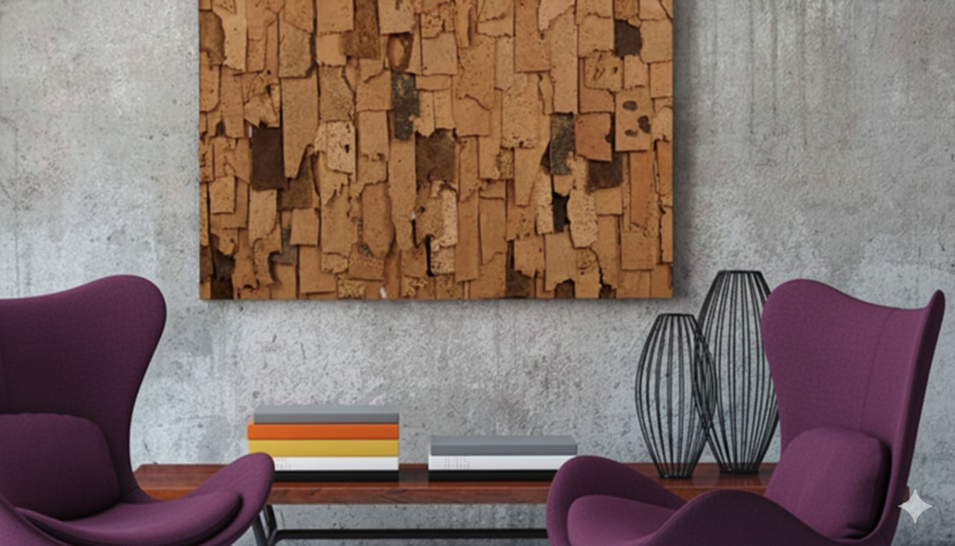 Cork wall panel material detail.